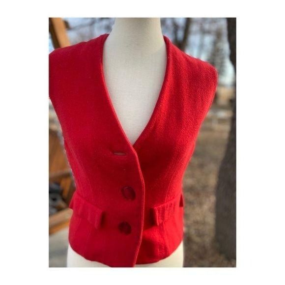SOLD Vintage 1940s Red Wool Waistcoat Vest Fitted - Picture 1 of 10